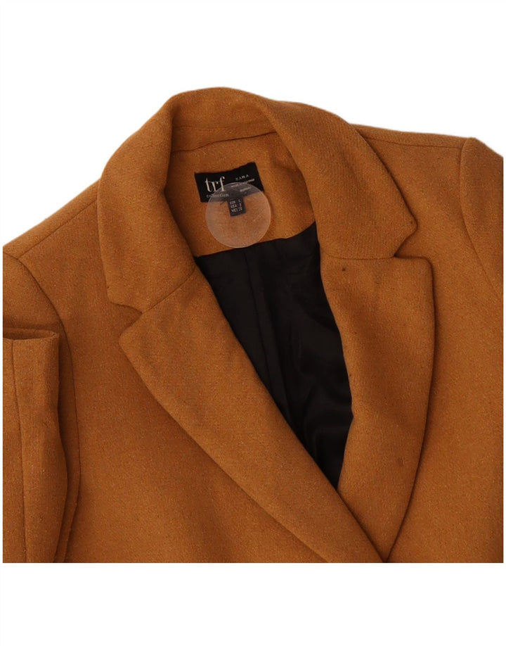 ZARA Womens Double Breasted Coat UK 10 Small Beige Polyester