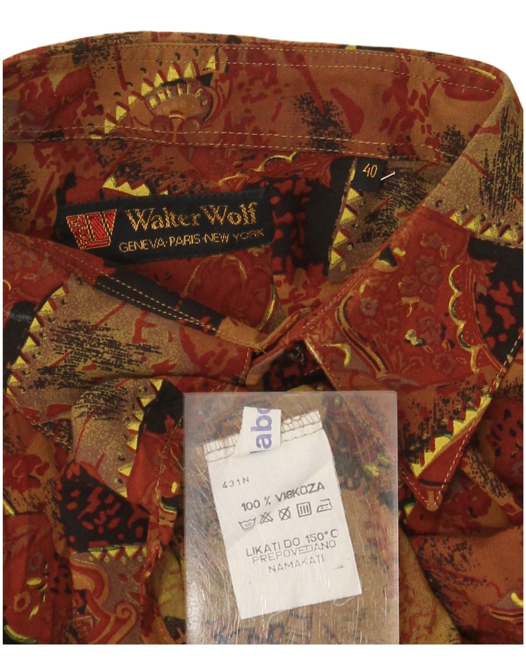 Walter Wolf Ανδρικό πουκάμισο Abstract Pattern Μέγεθος 40 Μεσαίο καφέ βισκόζη