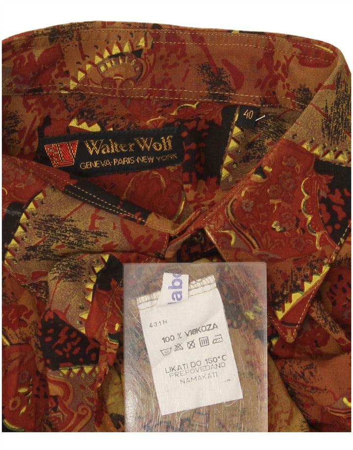Walter Wolf Ανδρικό πουκάμισο Abstract Pattern Μέγεθος 40 Μεσαίο καφέ βισκόζη