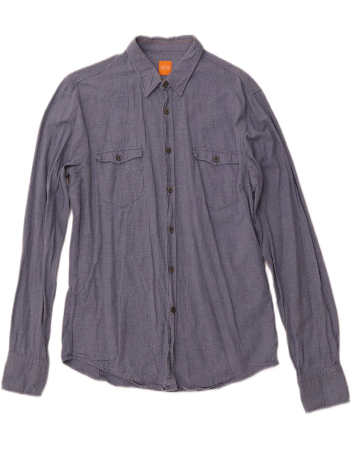 Ανδρικό πουκάμισο HUGO BOSS Slim Fit, μεσαίο μπλε βαμβακερό