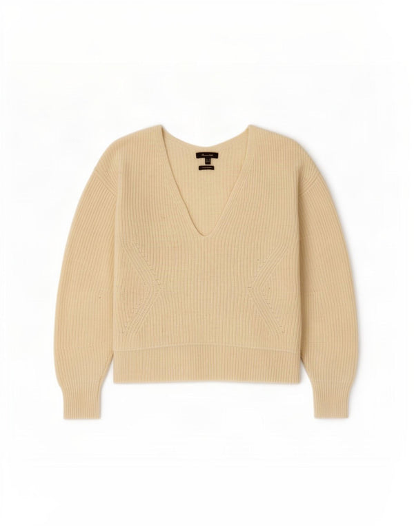 Massimo Dutti Γυναικείο πουλόβερ με λαιμόκοψη μεγάλου μεγέθους UK 6 XS Off White