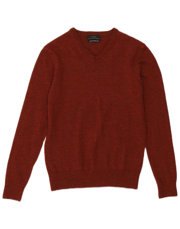 Γυναικείο πουλόβερ ZARA Crop με V λαιμόκοψη UK 12 μεσαίο καφέ μαλλί