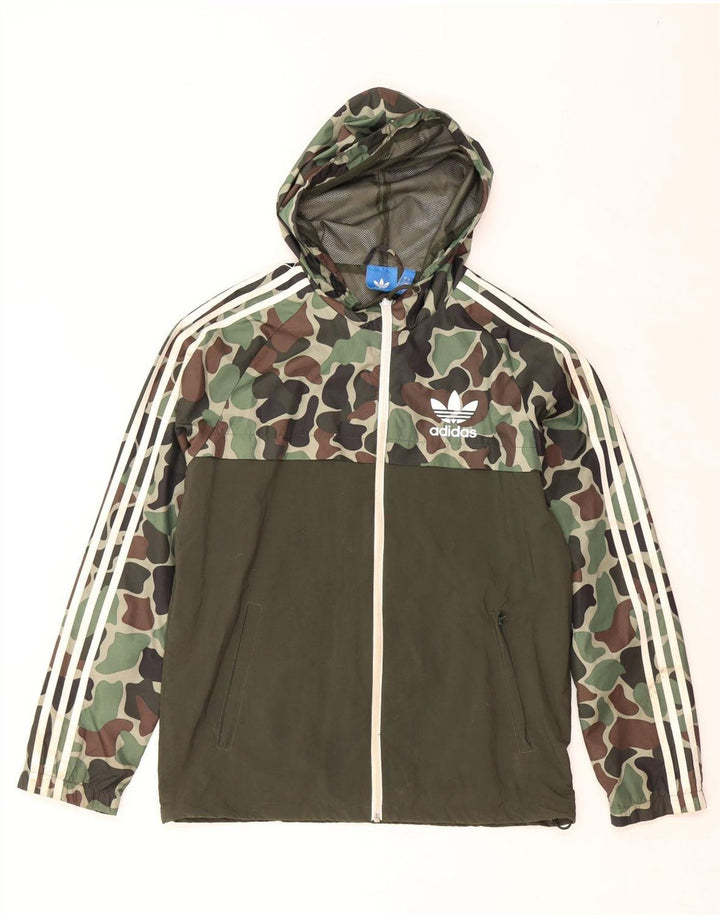 Ανδρικό μπουφάν βροχής με κουκούλα ADIDAS UK 38 Medium Khaki Camouflage Polyamide