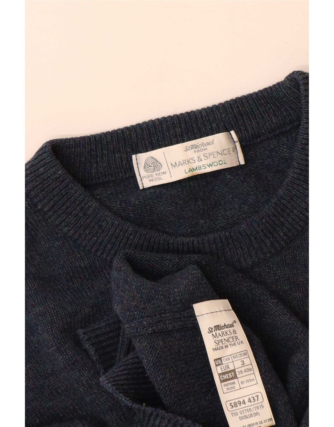 Marks & Spencer Ανδρικό πουλόβερ με λαιμόκοψη μεσαίου μπλε αρνιού