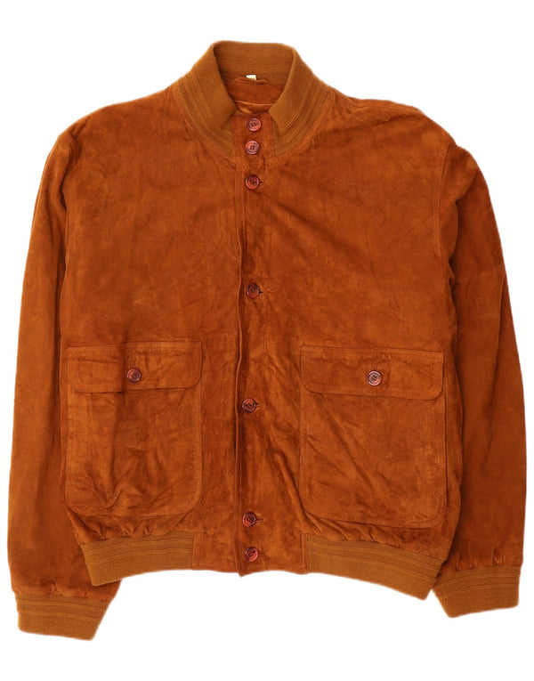 Vintage Ανδρικό Suede Bomber Jacket IT 56 3XL Καφέ Δερμάτινο