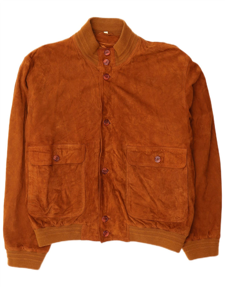 Vintage Ανδρικό Suede Bomber Jacket IT 56 3XL Καφέ Δερμάτινο