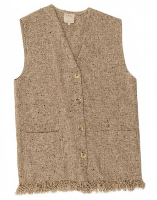 Vintage γυναικείο αμάνικο πουλόβερ UK 14 μεσαίο γκρι μαλλί