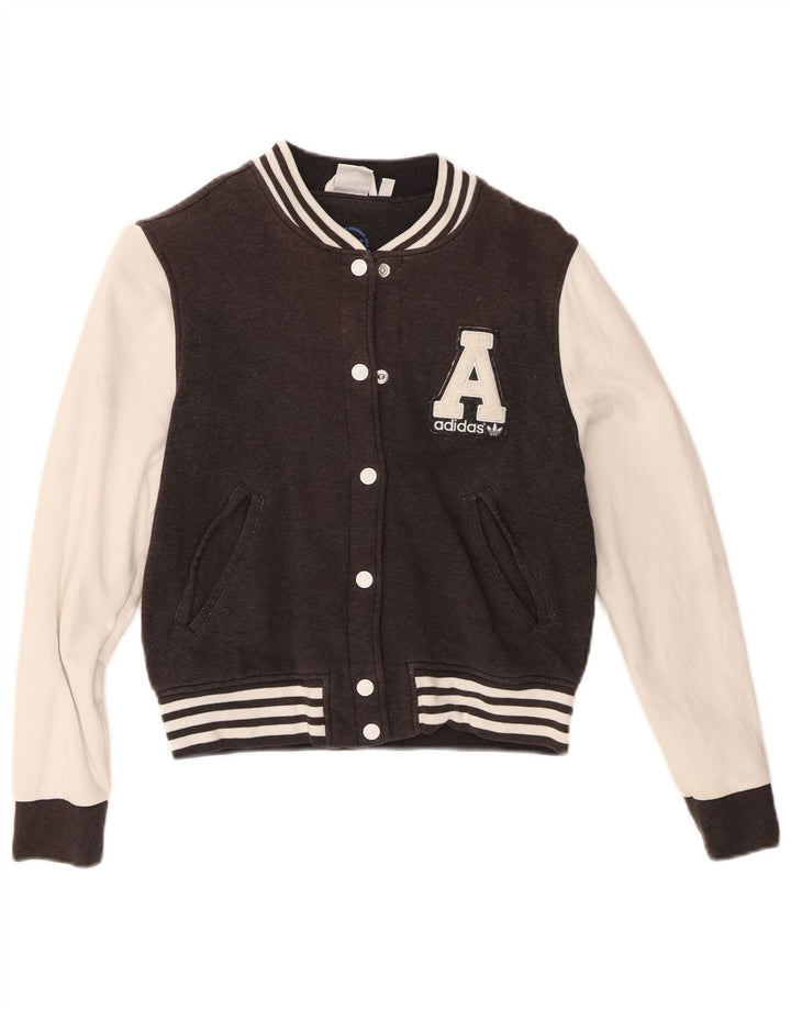 ADIDAS Womens Crop Graphic Varsity Jacket EU 36 Small Grey Colourblock