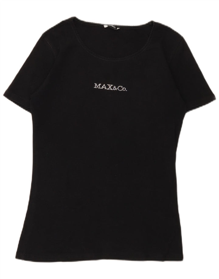 MAX & CO. Γυναικείο γραφικό T-Shirt Top UK 12 μεσαίο μαύρο βαμβακερό