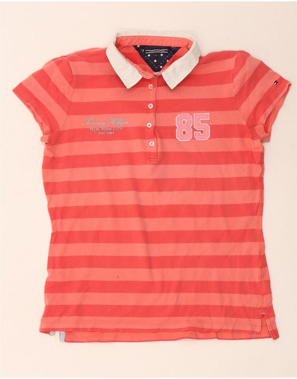 Tommy Hilfiger Γυναικείο γραφικό πόλο μπλουζάκι UK 18 XL κόκκινο ριγέ βαμβακερό