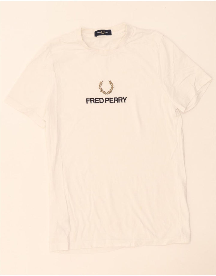 Fred Perry Ανδρικό γραφικό T-Shirt Top Μικρό λευκό βαμβακερό
