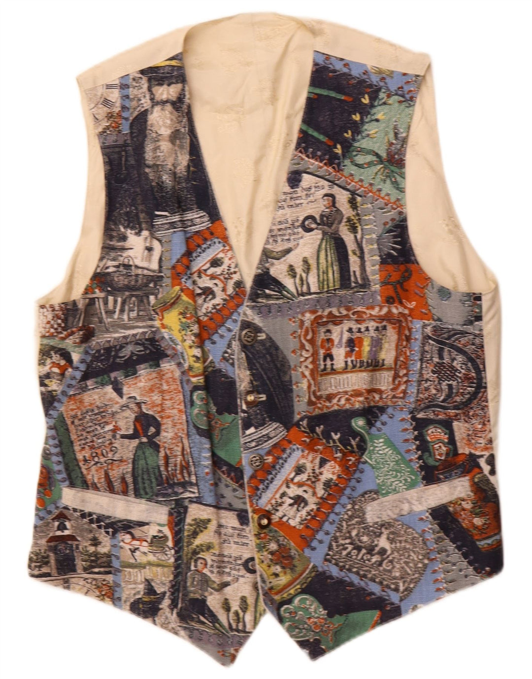 Ανδρικό γραφικό γιλέκο Julius Lang IT 54 XL Beige Patchwork Viscose