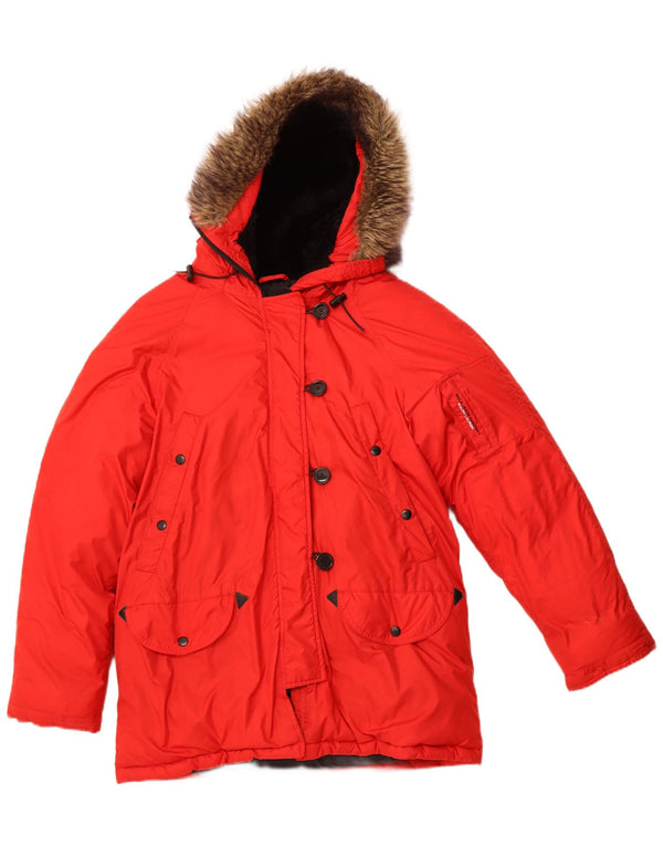 RALPH LAUREN Γυναικείο μπουφάν Parka με κουκούλα UK 14 Medium Red Winter