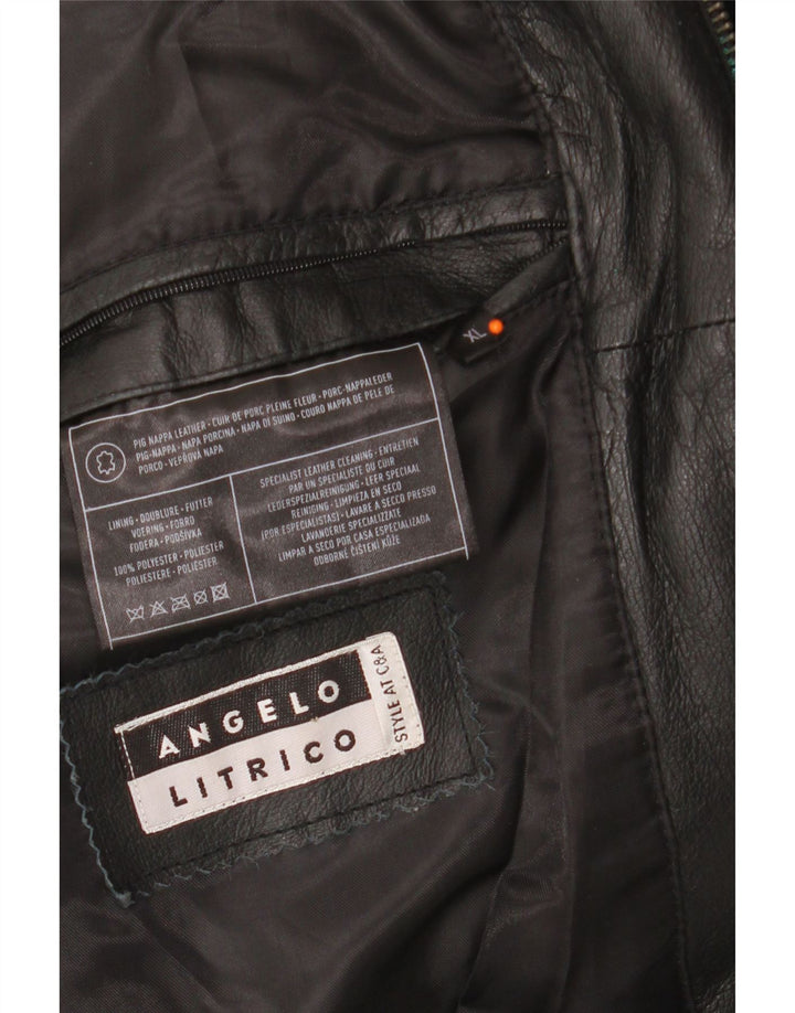 ANGELO LITRICO Ανδρικό Δερμάτινο Μπουφάν UK 42 XL Μαύρο Δερμάτινο
