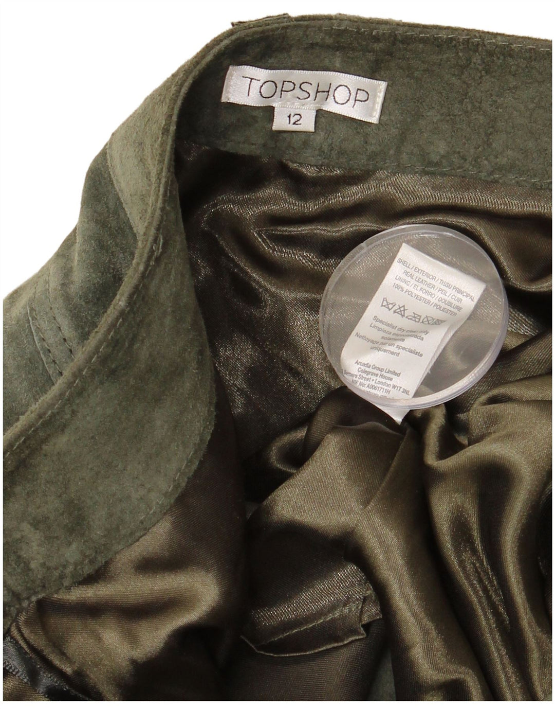 TOPSHOP Γυναικεία Suede Φούστα UK 12 Medium W32 Χακί Δέρμα