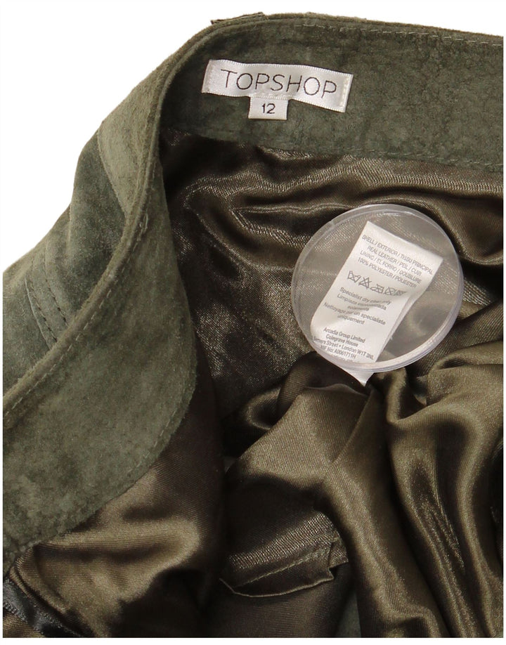 TOPSHOP Γυναικεία Suede Φούστα UK 12 Medium W32 Χακί Δέρμα