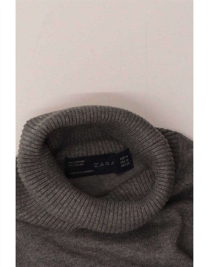 Zara Γυναικείο πουλόβερ με ρολό λαιμόκοψη UK 14 Βαμβακερό μεσαίο γκρι
