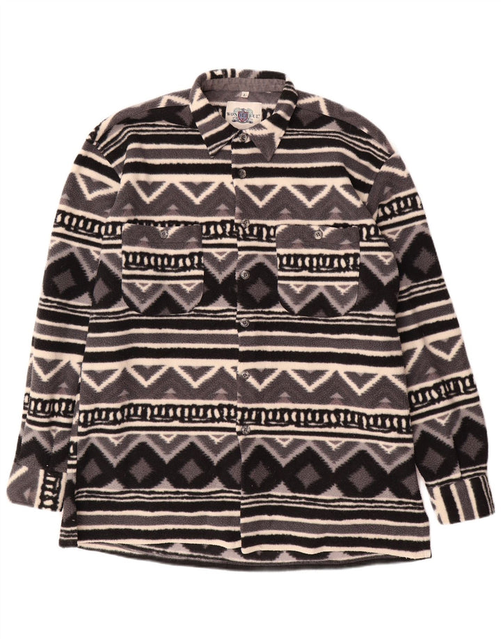 Vintage Ανδρικό πουκάμισο Fleece Πουκάμισο Μεγάλο Γκρι Γεωμετρικό