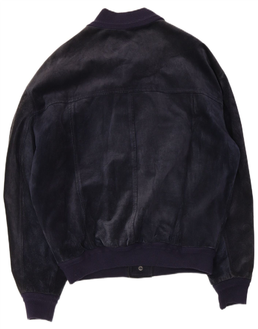 Bayside Ανδρικό Suede Bomber Jacket UK 40 Large Navy Blue Leather