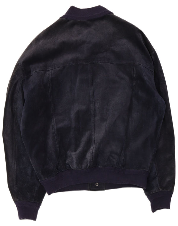 Bayside Ανδρικό Suede Bomber Jacket UK 40 Large Navy Blue Leather