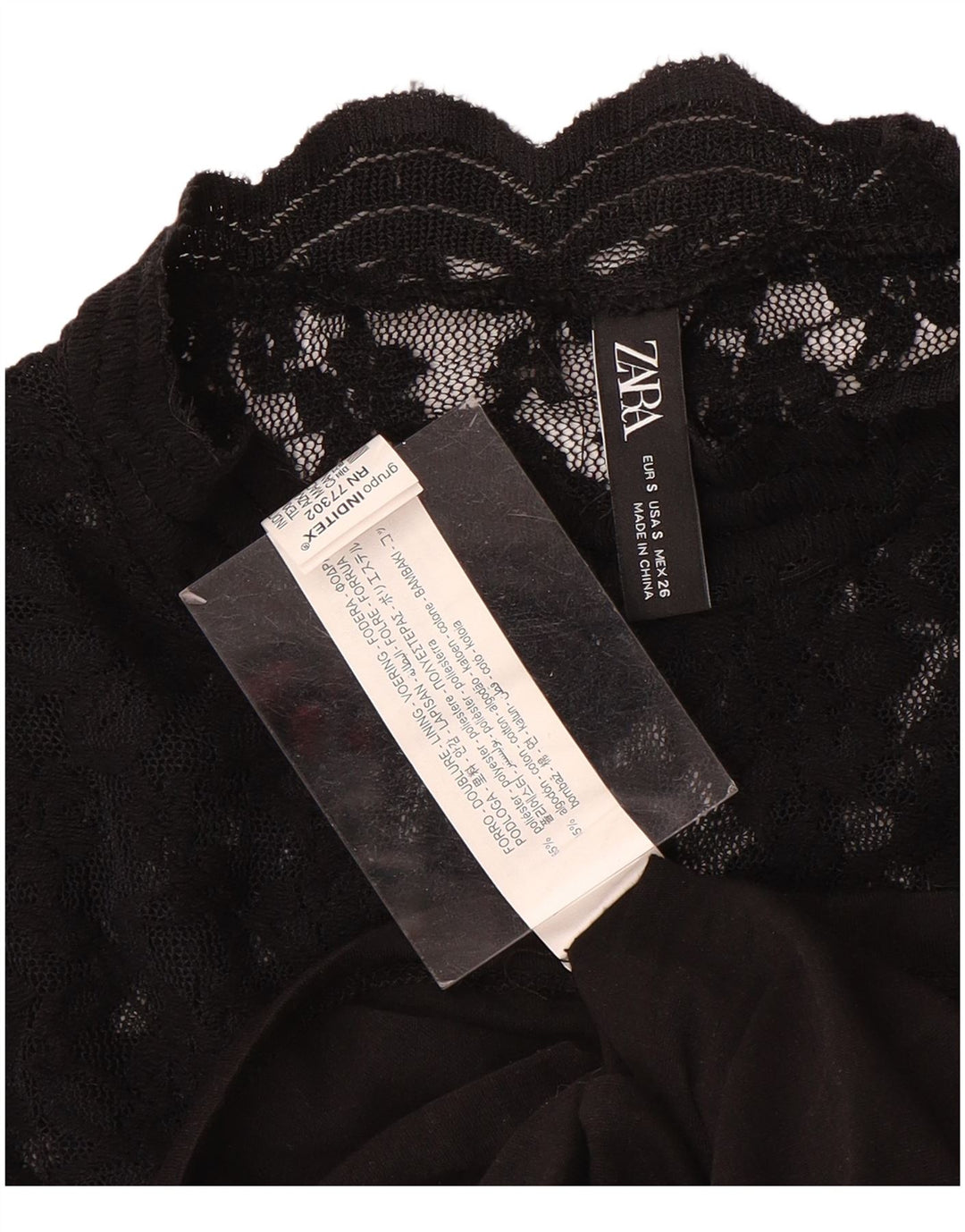 Zara Γυναικεία Δαντελένια Μπλούζα Τοπ UK 8 Small Black Floral Polyester