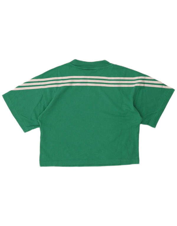 Γυναικείο T-Shirt ADIDAS Oversized Crop Top UK 4/6 XS Πράσινο βαμβακερό