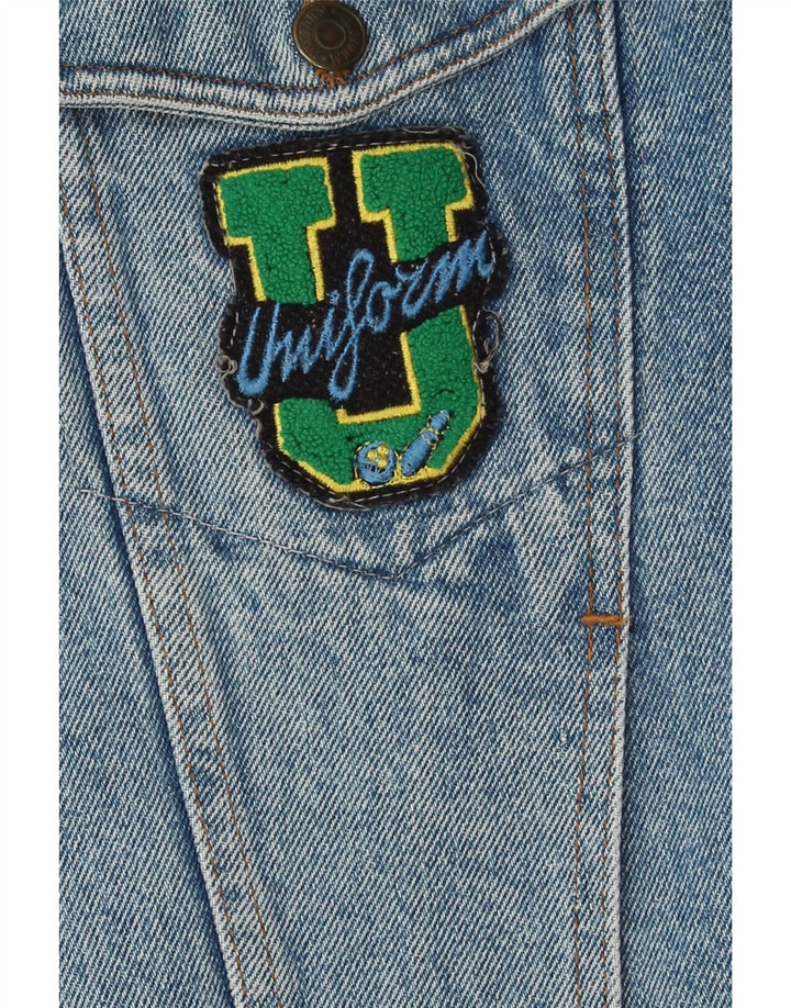 UNIFORM Mens Graphic Denim Jacket UK 42 XL Blue Fair Isle