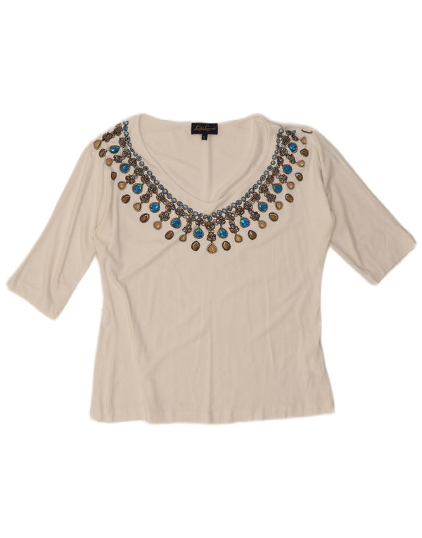 Luisa Spagnoli Γυναικεία Μπλούζα Τοπ UK 14 Μεγάλη Λευκή Βισκόζη