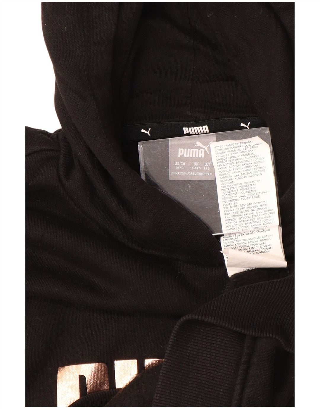 PUMA Girls Graphic Hoodie Jumper 11-12 ετών Μαύρο βαμβακερό