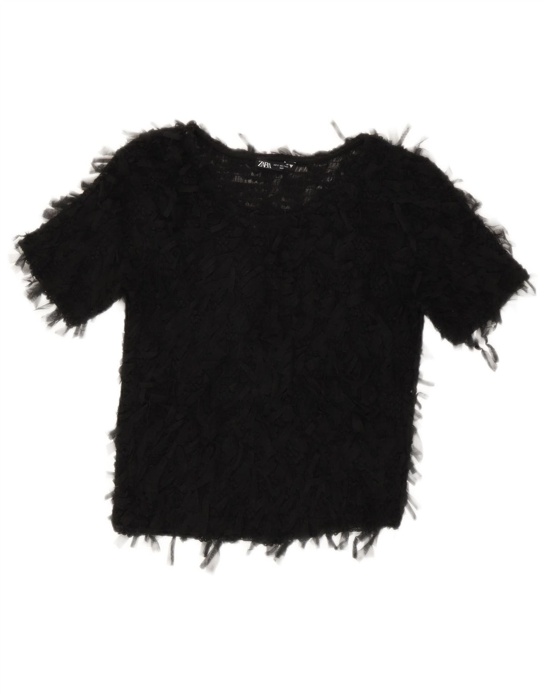 Zara Womens Crop See Through Μπλούζα Top UK 8 Small Black