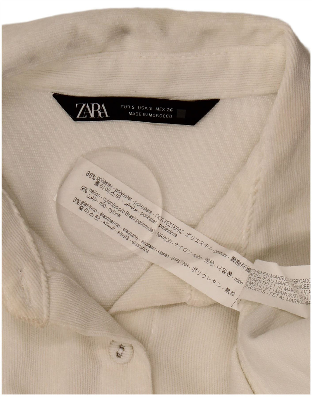 Zara Γυναικείο υπερμεγέθη κοτλέ πουκάμισο UK 10 Small White Polyester