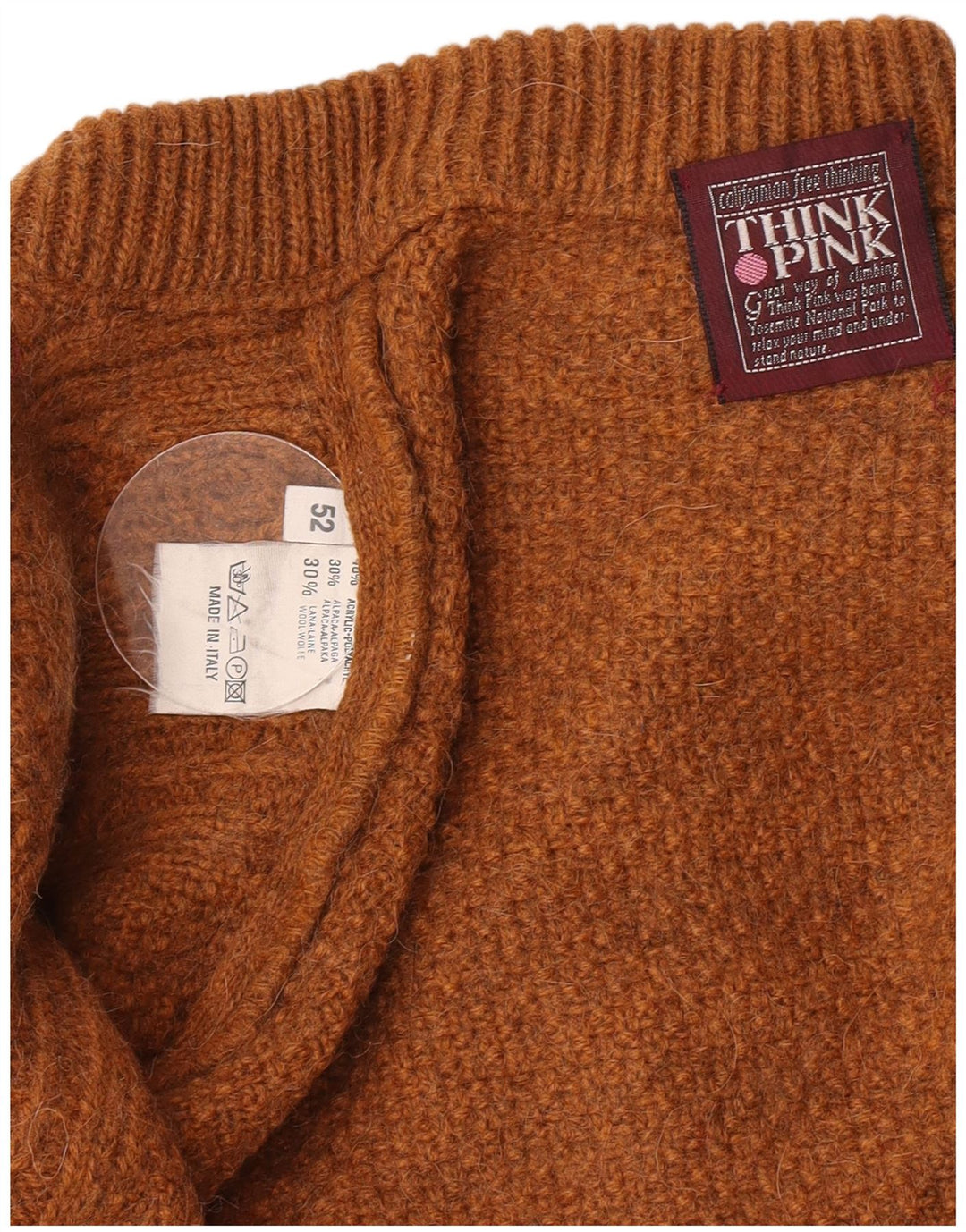 Πουλόβερ Think Pink Mens Crew Neck Jumper IT 52 Large Brown Acrylic