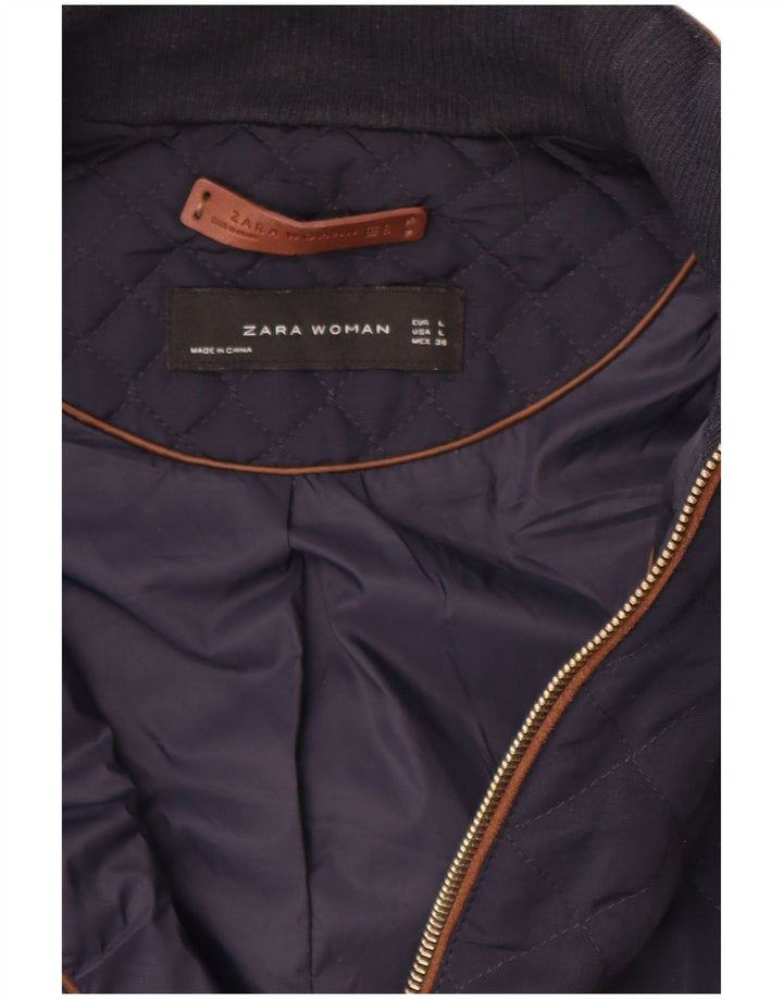 Zara Γυναικεία Καπιτονέ Gilet UK 16 Large Navy Blue