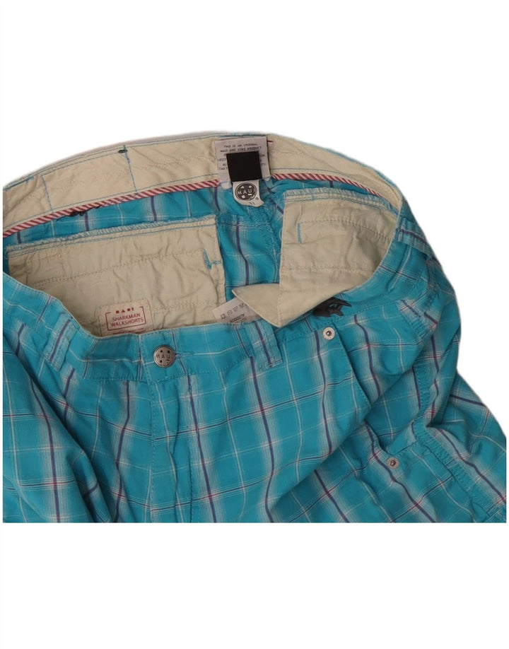 MAUI AND SONS Mens Cargo Shorts W31 Medium Blue Check Cotton