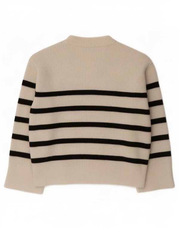 Zara γυναικείο πουλόβερ με λαιμόκοψη UK 10 Small Off White ριγέ