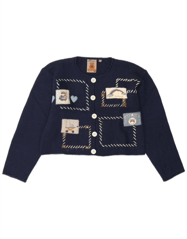 VINTAGE Γυναικείο Teddy Bear Ζακέτα UK 10 Small Navy Blue Patchwork