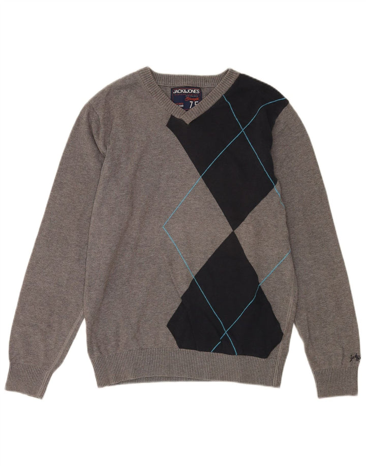 Jack & Jones Ανδρικό πουλόβερ με λαιμόκοψη σε μεσαίο γκρι βαμβακερό χρώμα