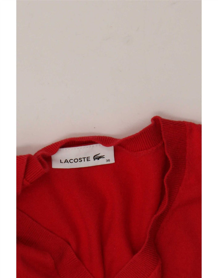 Γυναικείο πουλόβερ Lacoste με V λαιμόκοψη, μέγεθος 36 Small κόκκινο