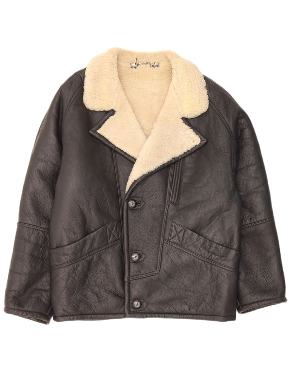 Pierre Cardin Mens Shearling Jacket IT 48 Medium Black Leather
