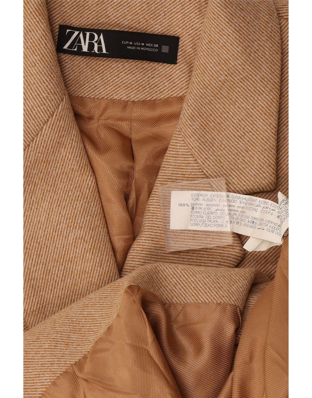 Zara Γυναικείο Παλτό με διπλό στήθος UK 14 Medium Beige Polyester