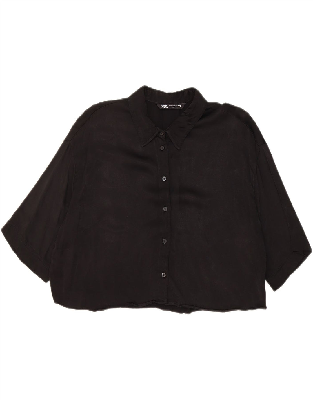 Zara Γυναικείο πουκάμισο 3/4 με μανίκια Crop μπλούζα UK 14 Medium Black