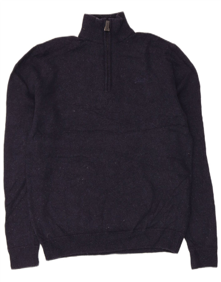 Γυναικείο πουλόβερ με φερμουάρ Superdry UK 14 Medium Navy Blue Wool