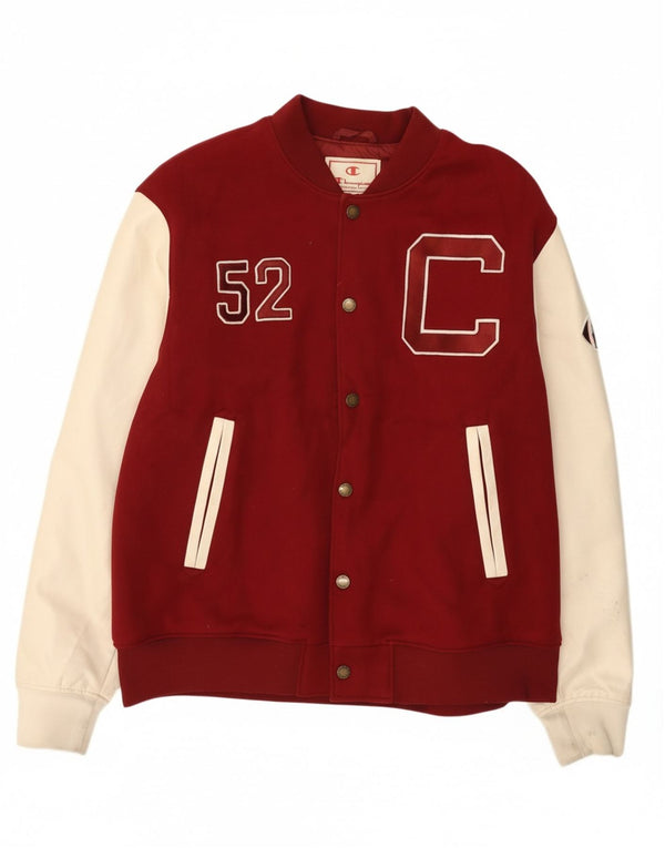 Champion Mens Graphic Varsity Jacket UK 44 2XL Burgundy Colorblock