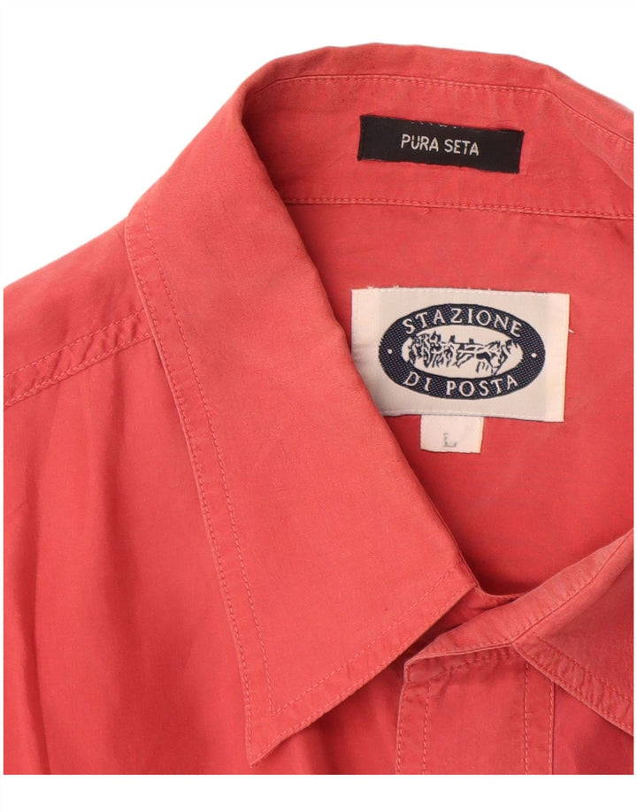 Vintage ανδρικό πουκάμισο μεγάλο ροζ μεταξωτό