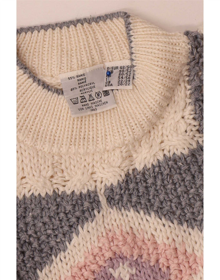Vintage γυναικείο πουλόβερ με λαιμό χελώνα UK 22/24 3XL Off White Patchwork