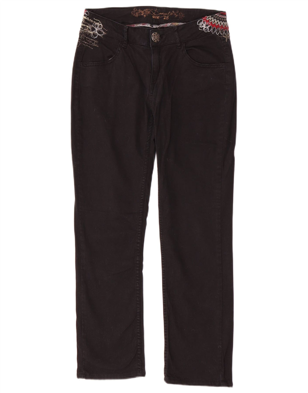 Γυναικείο ίσιο casual παντελόνι DESIGUAL W28 L26 μαύρο βαμβακερό