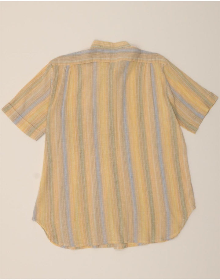 VINTAGE Mens Short Sleeve Pullover Shirt Medium Beige Striped Vintage Vintage and Second-Hand Vintage from Messina Hembry 