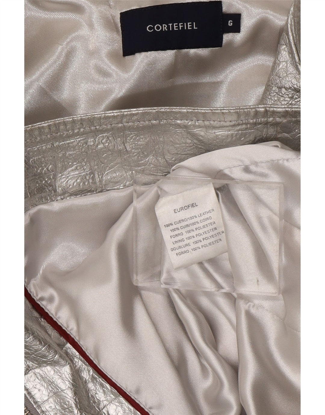 CORTEFIEL Γυναικείο Δερμάτινο Μπουφάν UK 12 Medium Silver Leather