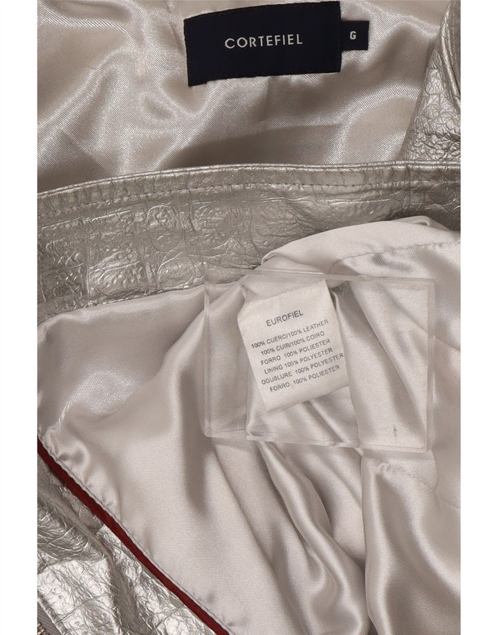 CORTEFIEL Γυναικείο Δερμάτινο Μπουφάν UK 12 Medium Silver Leather