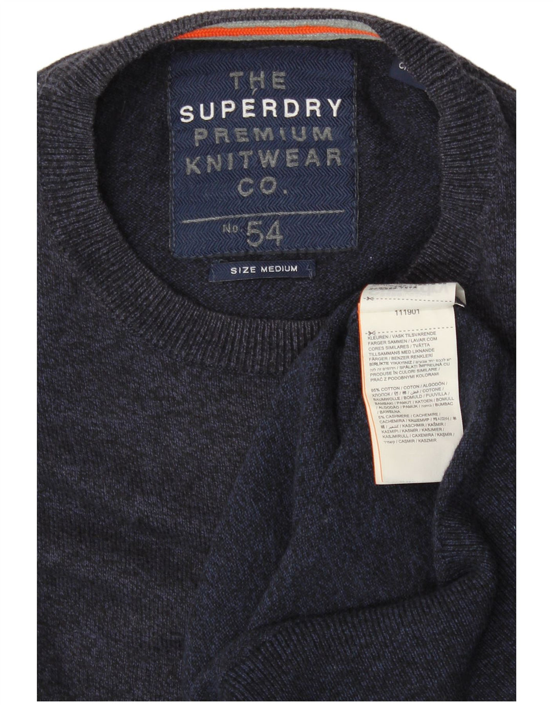 SUPERDRY Ανδρικό πουλόβερ με λαιμόκοψη μεσαίου μπλε βαμβακερό